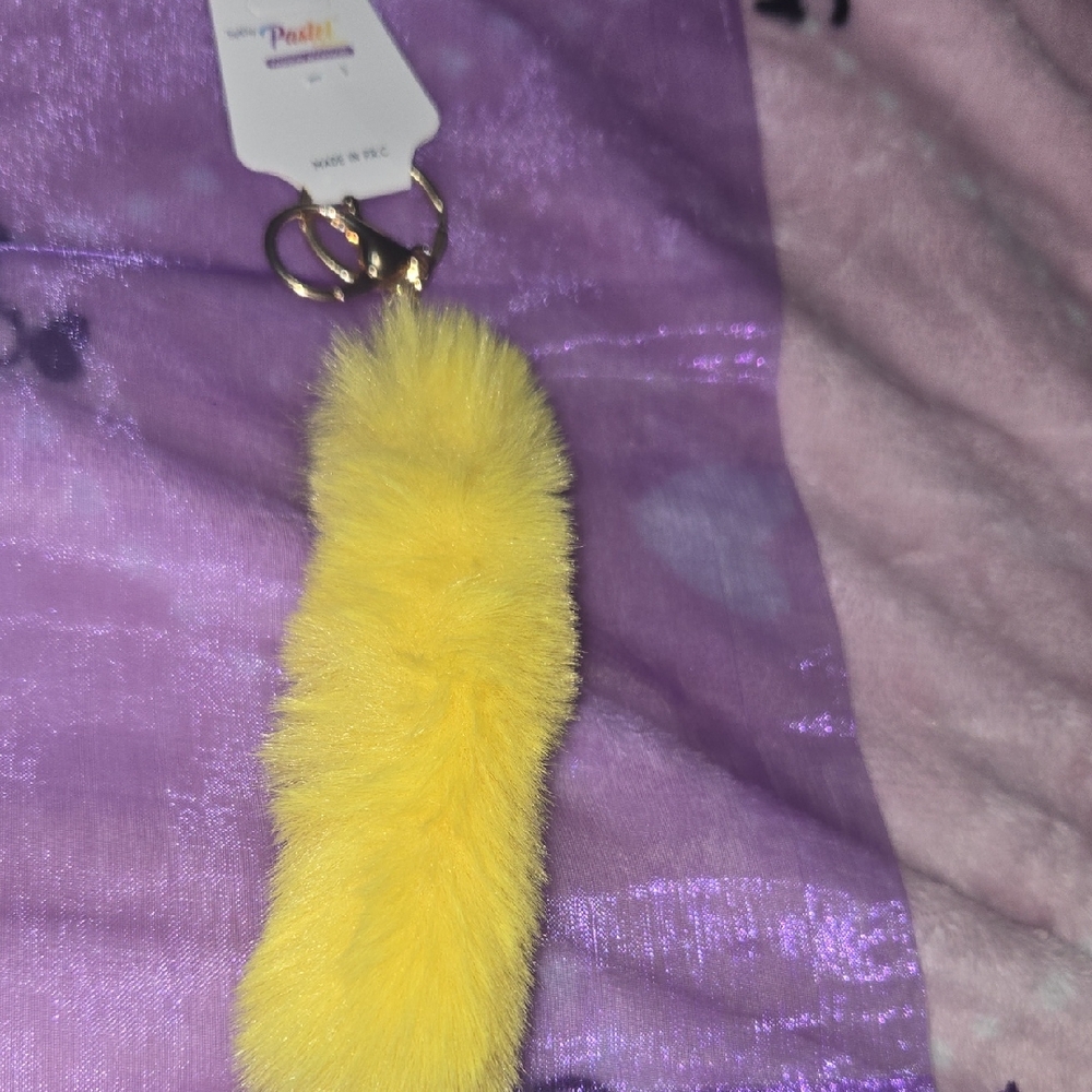 Pastels Yellow Faux Fur Pom Keychain with Gold Hardware